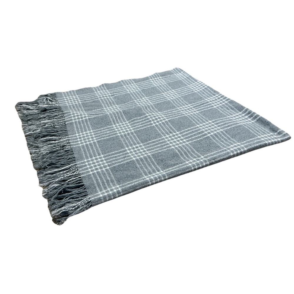 Nido Notte Luxury Italian Throw Blanket Gray White Plaid Fringe Blanket Quilt